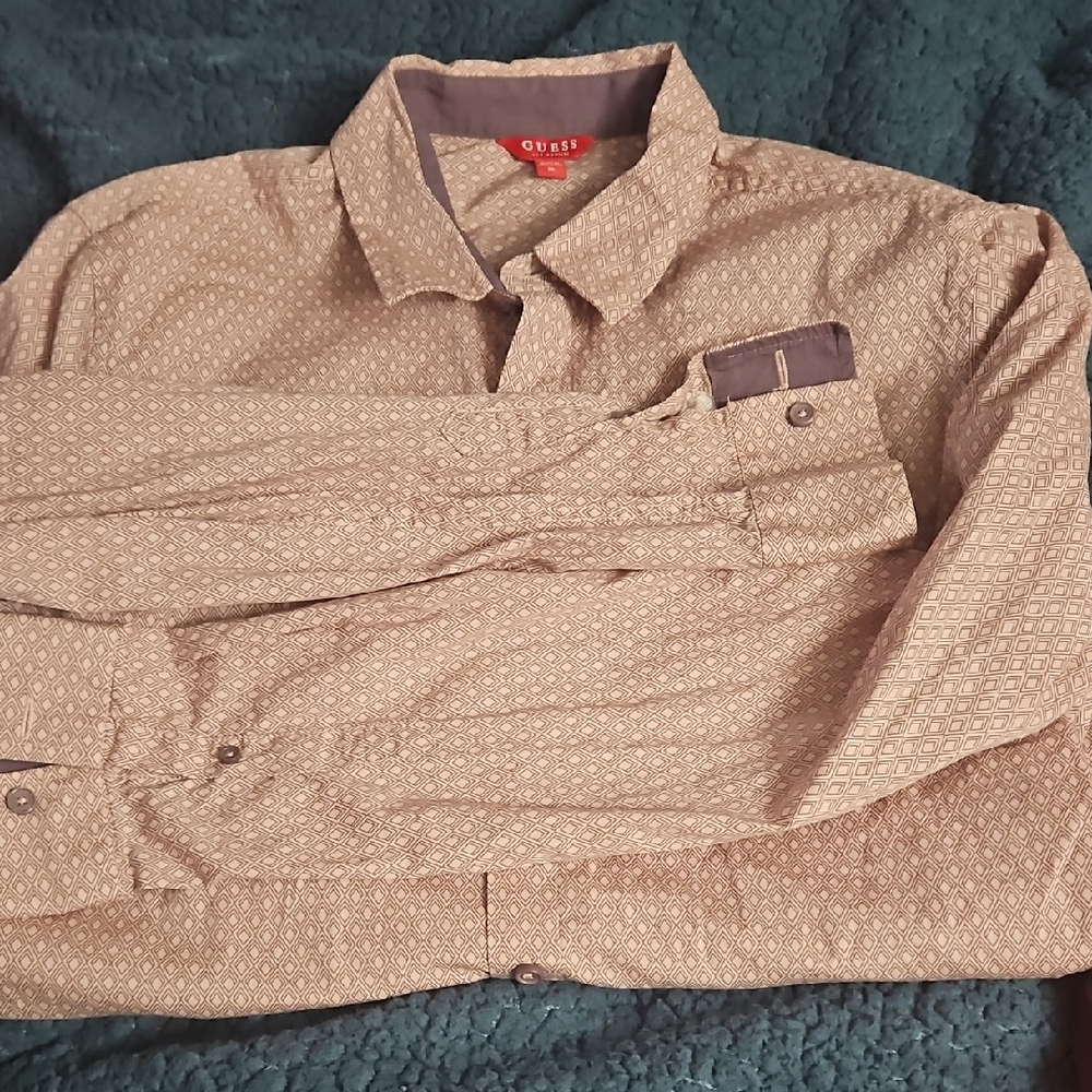 Guess Taupe Geometric Button-Up Shirt